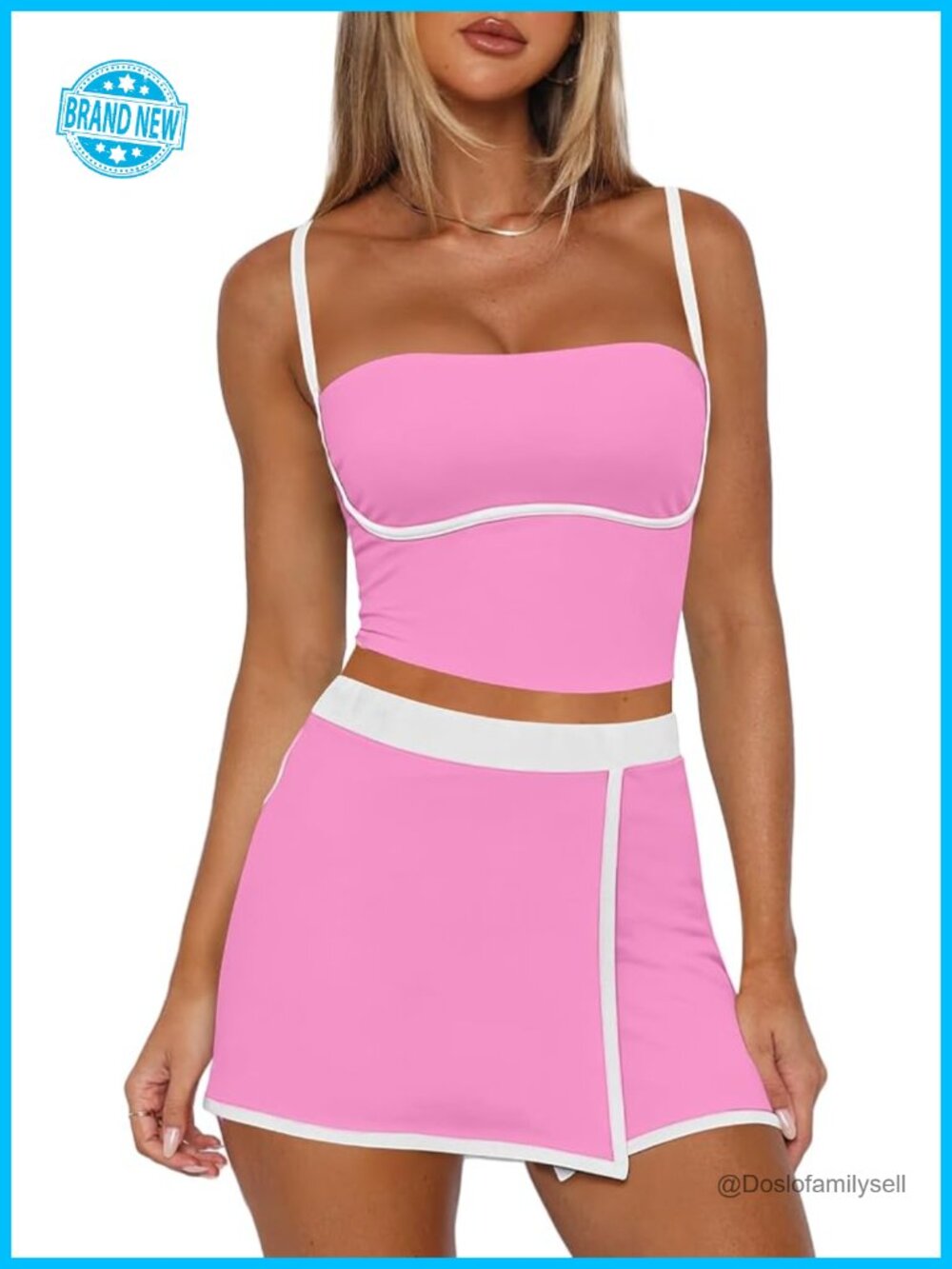 2 Piece Tennis Skirt Set Spaghetti Strap Tank Top Skort Athletic Yoga Gym Outfit